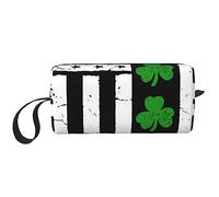 BONDIJ Borsa per il trucco da viaggio, Borsa da toilette portatile, Borsa cosmetica da viaggio con bandiera irlandese americana di grande capacità, borsa portaoggetti multifunzionale, bianca, taglia
