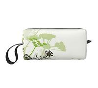 BONDIJ Borsa per il trucco da viaggio, borsa da toilette portatile, borsa cosmetica da viaggio con foglie ed erbe di grande capacità, borsa portaoggetti multifunzionale, bianca, taglia unica
