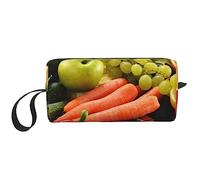 BONDIJ Borsa per il trucco da viaggio, Borsa da toilette portatile, Borsa cosmetica da viaggio di grande capacità, varietà di verdure e frutta, borsa multifunzionale di stoccaggio, bianca, taglia