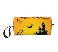 BONDIJ Borsa per il trucco da viaggio, Borsa da toilette portatile, Borsa cosmetica da viaggio per casa di pipistrelli di zucca di grande capacità, borsa portaoggetti multifunzionale, bianca, taglia