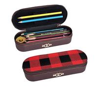 BONDIJ Haunted Mansion, astuccio in pelle con stampa di grande capacità, astuccio carino per matite e cosmetici, con cerniera, Rosso Nero Buffalo Check, Taglia unica