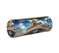 BONDIJ Il leopardo verde ha stampato il sacchetto di cuoio della matita delle donne, borsa della penna della cassa della matita di grande capacità con la chiusura lampo, skyline di, Taglia unica
