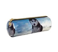 BONDIJ Il mare e la spiaggia hanno stampato il sacchetto di cuoio della matita delle donne, la borsa della penna della cassa della matita di grande capacità con la chiusura lampo, Cani Husky, Taglia