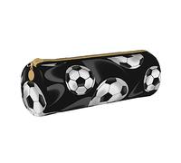 BONDIJ Il nero di calcio ha stampato il sacchetto di cuoio della matita delle donne, borsa della penna della cassa della matita di grande capacità con la chiusura lampo, Calcio nero., Taglia unica