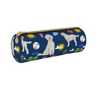 BONDIJ Il paesaggio della foresta ha stampato il sacchetto di cuoio della matita delle donne, la borsa della penna della cassa della matita di grande capacità con la chiusura lampo, Golden Retriever