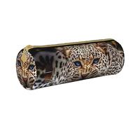 BONDIJ Incandescenza nel sacchetto di cuoio stampato scuro della matita delle donne, borsa della penna della cassa della matita di grande capacità con la chiusura lampo per l'ufficio, Leopard, Taglia