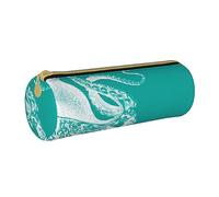 BONDIJ L'oceano ha stampato il sacchetto di cuoio della matita delle donne, borsa della penna della cassa della matita di grande capacità con la chiusura lampo, Polpo verde., Taglia unica