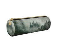 BONDIJ L'oceano ha stampato il sacchetto di cuoio della matita delle donne, borsa della penna della cassa della matita di grande capacità con la chiusura lampo, Paesaggio nebbioso dell'albero verde,