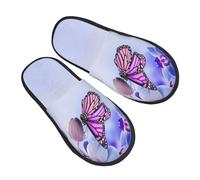 BONDIJ Pantofole pelose per donne e uomini, con stampa di fiori e farfalle, pantofole invernali in peluche carine, pantofole accoglienti per interni, Nero , Medium