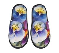 BONDIJ Pantofole pelose per donne uomini viola del pensiero perfezione stampa Scuff pantofole invernali peluche carino pantofole accogliente interno scivolo M, Nero , Medium
