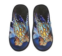 BONDIJ Pantofole pelose per le donne e gli uomini blu anellato stampa polpo pantofole inverno peluche carino pantofole accogliente interno scivolo, Nero , Medium
