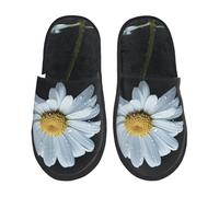 BONDIJ Pantofole pelose per le donne e gli uomini con stampa floreale a margherita singola pantofole invernali in peluche carino pantofole accoglienti scivolo interno M, Nero , Medium