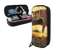 BONDIJ Pointer tedesco a pelo corto in occhiali stampato astuccio in pelle, grande capacità portapenne carino astuccio per cosmetici borsa organizer con cerniera, Leopardo divertente, Taglia unica,