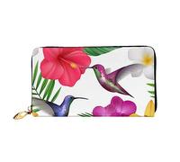 BONDIJ Portafogli da donna, in pelle PU, con cerniera lunga, con bouquet di fiori tropicali, scomparti multipli per carte, per donne, nero, taglia unica, Nero , Taglia unica, tropicale