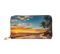 BONDIJ Portafogli da donna, in pelle PU, con cerniera lunga, con chiusura a cerniera, con tasche multiple per carte di credito, motivo Sunrise a vela, da donna, Spiaggia Oceano Tramonto, Taglia unica