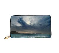 BONDIJ Portafogli da donna, in pelle PU, con cerniera lunga, con chiusura a cerniera, con tasche multiple per carte di credito, motivo Sunrise a vela, da donna, Mare di Stormy, Taglia unica
