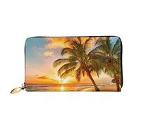 BONDIJ Portafogli da donna, in pelle PU, con cerniera lunga, con chiusura a cerniera, con tasche multiple per carte di credito, motivo Sunrise a vela, da donna, Tramonto alla spiaggia, Taglia unica