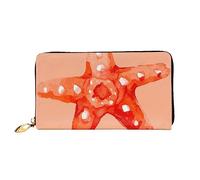 BONDIJ Portafogli da donna, in pelle PU, con cerniera lunga, con fiori bianchi, legno azzurro, scomparti multipli per carte di credito, pochette da donna, Stella marina, Taglia unica