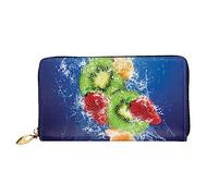 BONDIJ Portafogli da donna, in pelle PU, con cerniera lunga, con gocce d'acqua intorno alla frutta, scomparti multipli per carte, per donne, nero, taglia unica, Nero , Taglia unica