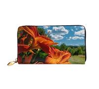 BONDIJ Portafogli da donna, in pelle PU, con cerniera lunga, motivo fiori gialli, tasche multiple per schede, colore nero, taglia unica, Nero , Taglia unica