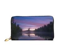 BONDIJ Portafogli da donna, in pelle PU, con cerniera lunga, motivo tramonto sul lago, con scomparti multipli per carte, per donne, nero, taglia unica, Nero , Taglia unica