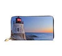 BONDIJ Portafogli da donna, in pelle PU, lunga con cerniera, motivo faro 3D sul mare, pochette con scomparti per carte di credito, colore nero, taglia unica, Nero , Taglia unica