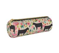 BONDIJ Rosa Fiore Show Steer Mucche Bestiame Stampato Delle Donne In Pelle Matita Sacchetto, Grande Capacità Matita Caso Penna Sacchetto Con Cerniera Per Ufficio