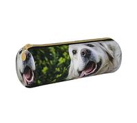 BONDIJ Sacchetto di cuoio delle donne stampato del fulmine del cielo notturno, astuccio di grande capacità della penna dell'astuccio con la chiusura lampo per l'ufficio, Divertente Golden Retriever,