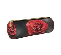 BONDIJ Sacchetto di matita del cuoio stampato delle donne di Babbo Natale, borsa della penna della cassa della matita di grande capacità con la chiusura lampo per l'ufficio, Fiore di rosa., Taglia