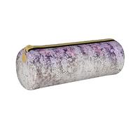 BONDIJ Sacchetto di matita del cuoio stampato delle donne di Babbo Natale, borsa della penna della cassa della matita di grande capacità con la chiusura lampo per l'ufficio, Lavanda e fiori bianchi,