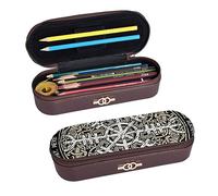 BONDIJ Sea View Tramonto stampato matita Pouch cuoio, grande capacità penne borse carino matita caso cosmetico organizzatore borsa con cerniera, Elmo di Awe, Taglia unica