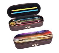 BONDIJ Sea View Tramonto stampato matita Pouch cuoio, grande capacità penne borse carino matita caso cosmetico organizzatore borsa con cerniera, Tramonto Vista Mare, Taglia unica