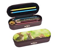 BONDIJ Sea View Tramonto stampato matita Pouch cuoio, grande capacità penne borse carino matita caso cosmetico organizzatore borsa con cerniera, Conigli divertenti, Taglia unica