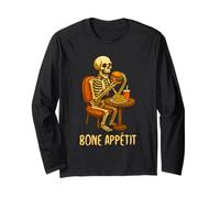 Bone Appétit Funny Halloween Burger Skeleton Eating Burger Maglia a Manica