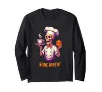 Bone Appétit Funny Halloween Skeleton Chef Cooking Cook Maglia a Manica