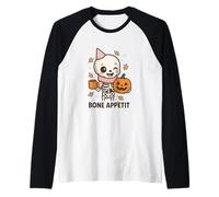 Bone Appétit, Grazioso Disegno scheletrato a Forma di Zucca e caffè per Halloween Maglia con Maniche Raglan
