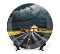 Bone China Piatto decorativo con display 15,5 cm Stand Ceramica Decor Plate Rurale Strade Piastre Ornamento in Ceramica Piatto da Cena in Ceramica Artigianato Piatti decorativi per Home Club