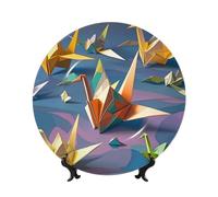 Bone China Piatto decorativo Origami Gru di carta Piatti piani in ceramica Origami Gru di carta Piatti decorativi Stand Ornamento in ceramica Artigianato Piatto di porcellana per soggiorno Cucina