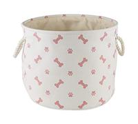 Bone Dry, Cesta Pet Storage Collection, con stampa di zampe e ossa, rotonda media, colore: rosa