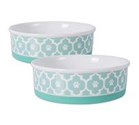 Bone Dry Lattice Collection Pet Bowl & Canister, Grande Rotondo - 19,1 x 19,1 x 6,1 cm, Aqua, 2 Pezzi