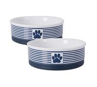 Bone Dry Paw & Patch Ciotola in Ceramica per Animali Domestici, Set Medio, 15,2 x 5,1 cm, 2 Pezzi, Blu Nautico