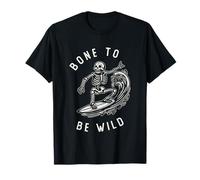 Bone To Be Wild Funny Skeleton Surfer Distressed Surfing Maglietta