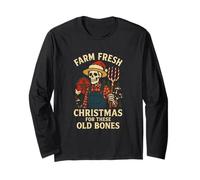 Bones Old Christmas Shirt Skeleton Farmer Funny Holiday Christmas Maglia a Manica