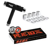 Bones Reds Bearings for [Skateboards, Longboards, Scooters, Spinners] (8 Pack (w/Dragon Spacers, Washers & Stoked Tool))