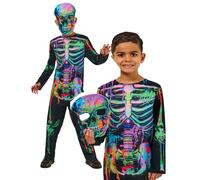 Bonesky Graffiti Scheletro Bambini Colorato Costume Halloween + Maschera