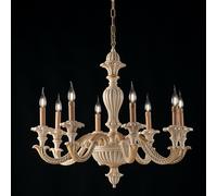 Lampadario in legno avorio e foglia oro 8 luci Leonardo