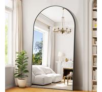 BONEWEI Specchio da Terra ad Arco, 198 x 101 cm Specchio da Parete Grande con Cornice in Nero Alluminio, Specchio a Figura Intera da Appoggiare o Appendere per Soggiorno, Camera da Letto, Ingresso