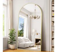 BONEWEI Specchio da Terra ad Arco, 198 x 101 cm Specchio da Parete Grande con Cornice in Or Alluminio, Specchio a Figura Intera da Appoggiare o Appendere per Soggiorno, Camera da Letto, Ingresso