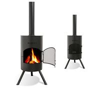 BonFeu BonTon 40 Nero - Stufa da patio - Camino con protezione dalle scintille per serate rilassanti - Colonna fuoco da esterno - Camino da patio con griglia - 40x40x145cm