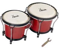 XDrum PERC Bongos Club Rosso Vino - 2 Tamburi da 6" e 7" - Bongos con pelli naturali accordabili e chiave di accordatura - Tamburi in legno rosso vino